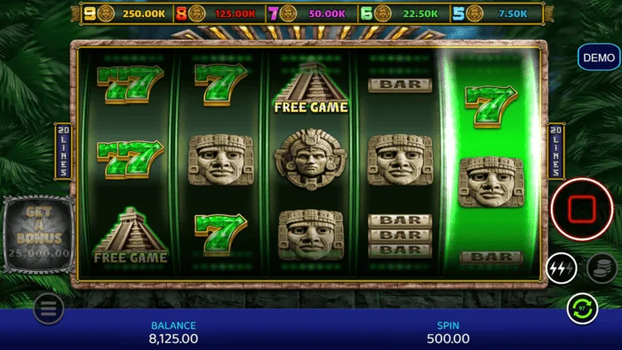 Mayan Madness – mänguekraan rullikute ja liinidega